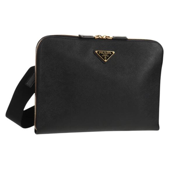 PRADA Handbags - PRADA Shoulder Bag Safiano leather Black Gold Auth am10022V